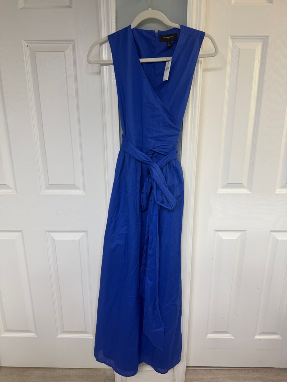 Sleeveless Royal Blue Wrap Maxi Dress with Waist Tie